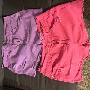 Stylish Pink and Purple Distressed Women Shorts